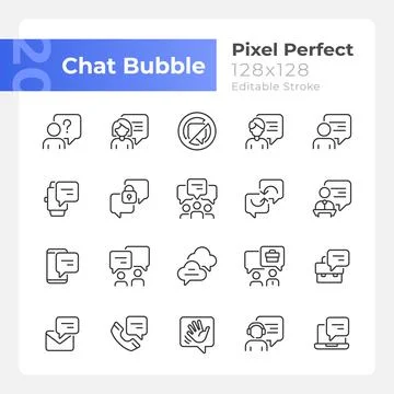 Chat bubble pixel perfect linear icons set Ilustração Stock