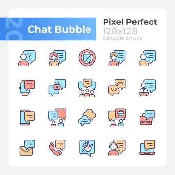 Chat bubble pixel perfect RGB color icons set Stock Illustration