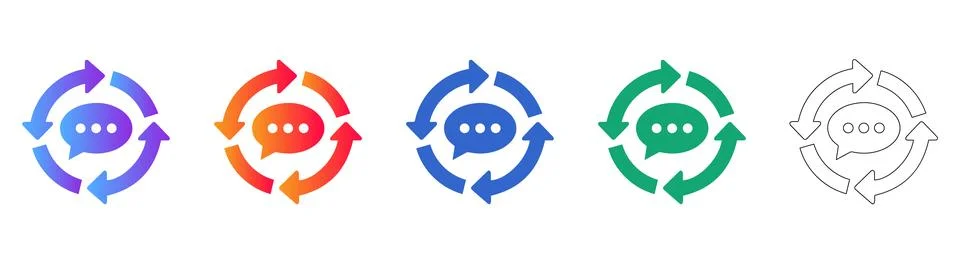 Chat Bubble Refresh Icons in Five Styles Stock Illustration
