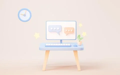 Chat bubble on the screen with cartoon style, 3d rendering. Stock Illustration