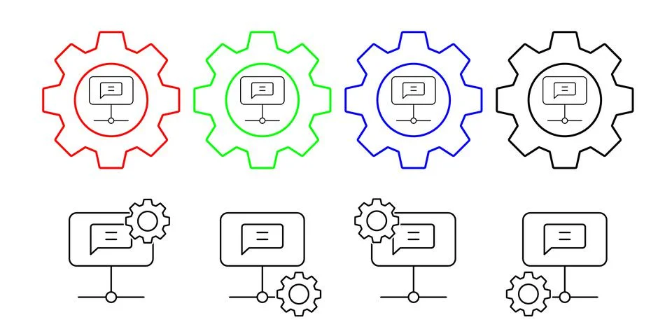 Chat bubble, seo vector icon in gear set illustration for ui and ux, website or Illustrazione stock