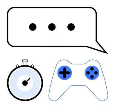 Chat Bubble, Stopwatch, and Game Controller Representing Digital Communicat.. Stock Illustration