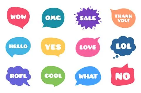 Chat bubble talk phrases. Clouds with different words. Speech bubbles with 스톡 일러스트