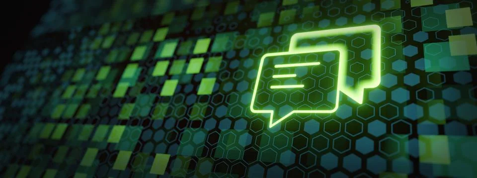 Chat bubble technology icon with electronics circuit. Blue and gradient backg Stock Illustration