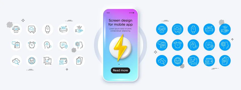 Chat bubble, Wind energy and Cough line icons. For web app, printing. Phone Illustration
