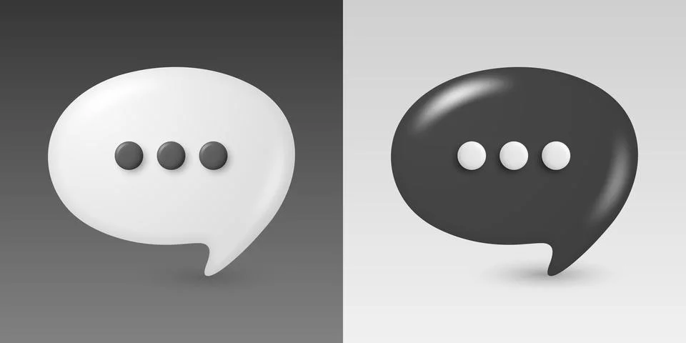 Chat Bubbles in Black and White With Typing Indicator, 3d Vector Illustrati.. Stock Illustration