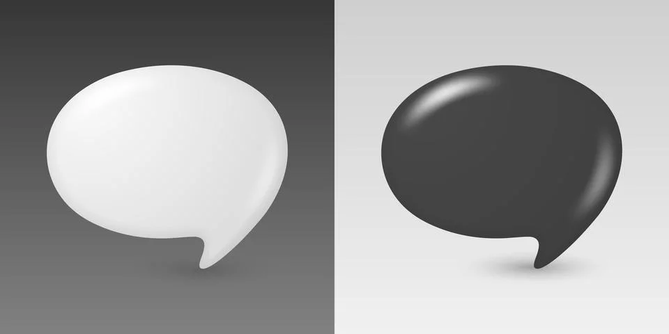 Chat Bubbles in Black and White, 3d Vector Illustration. Speech Balloon Icons Stock Illustration