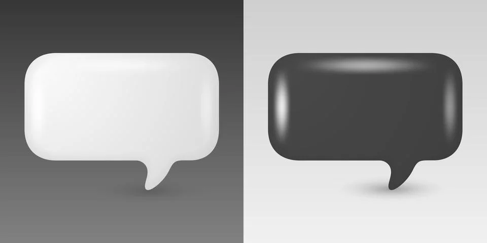 Chat Bubbles in Black and White, 3d Vector Illustration. Speech Balloon Icons Stock-Illustration