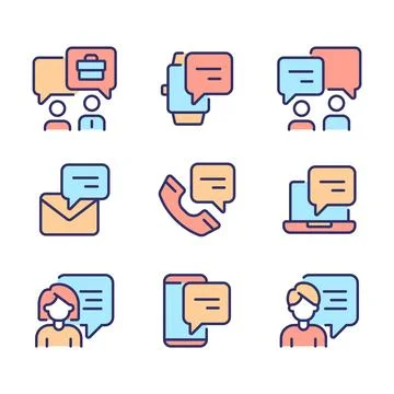 Chat bubbles in business pixel perfect RGB color icons set Stock Illustration
