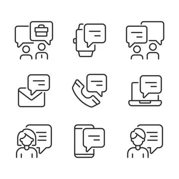 Chat bubbles in business pixel perfect linear icons set Stock Illustration