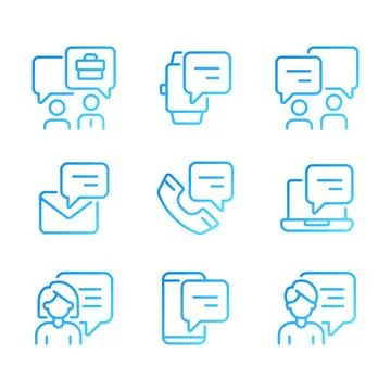 Chat bubbles in business pixel perfect gradient linear vector icons set Ilustração Stock