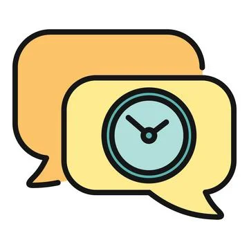 Chat bubbles with clock showing scheduled message time Stock Illustration
