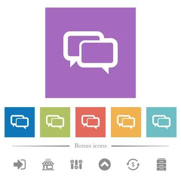 Chat bubbles flat white icons in square backgrounds Stock Illustration