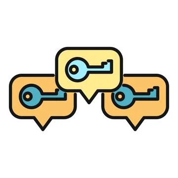 Chat bubbles with keys representing secure messaging encryption Stockillustratie