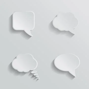 Chat bubbles - paper cut design. White color on light grey background. Illustrazione stock