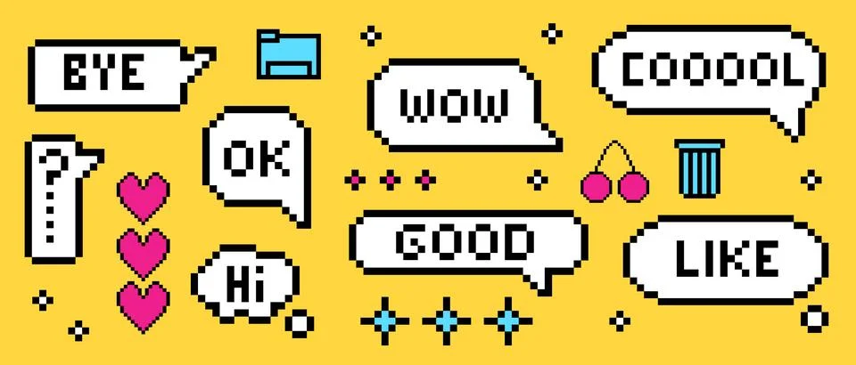 Chat bubbles with pixel y2k speech expressions Stockillustratie