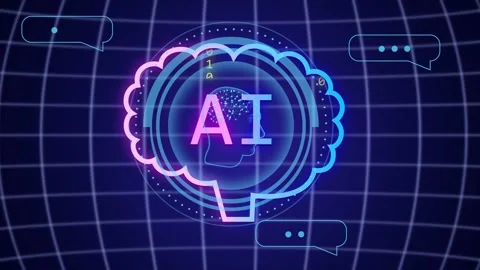Chat bubbles sliding from sides starting binary covering central AI brain, Stock Footage 334788417