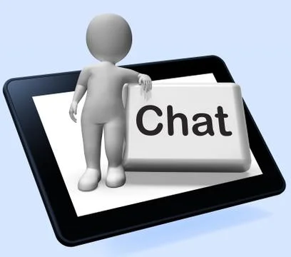 Chat Button With Character Shows Talking Typing Or Texting Stock Illustration