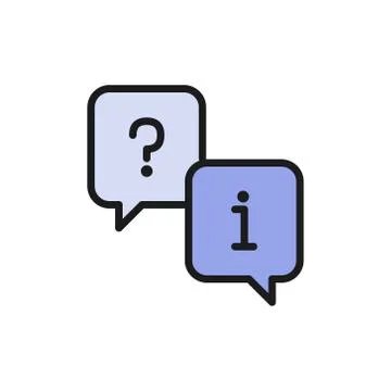 Chat cloud, faq mark with information sign flat color icon. Illustrazione stock