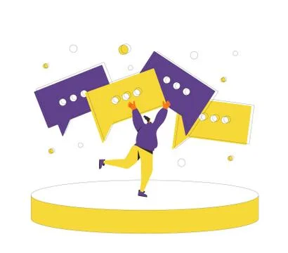 Chat comment concept. Social media network. Young woman with speech bubbles.  Stock Illustration