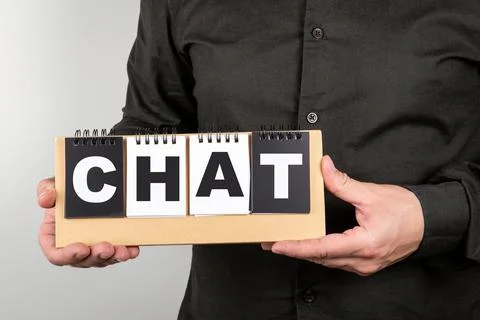 Chat, communication concept. Notebook in man's hands Stock Photos