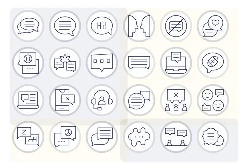 Chat Comprehensive Vector Bundle with 24 Grid Fitted Thin Line 128x128 Icons Illustrazione stock