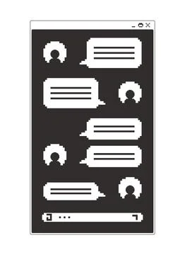 Chat conversation monochrome pixel pop-up window Stock Illustration