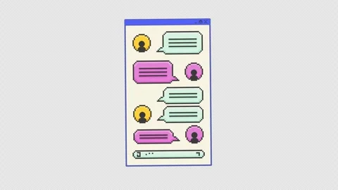 Chat conversation pixel art pop-up window UI overlay animation Stock Footage 333308804