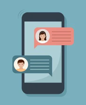 Chat conversation on smartphone screen. Man and woman dialogue. Stock Illustration