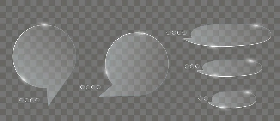 Chat dialog boxes glases. Set of realistic glass speech Illustrazione stock