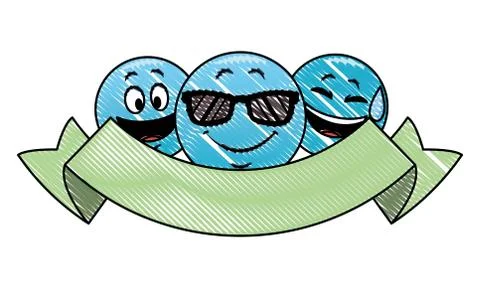 Chat emoticons with ribbon banner scribble 库存插图