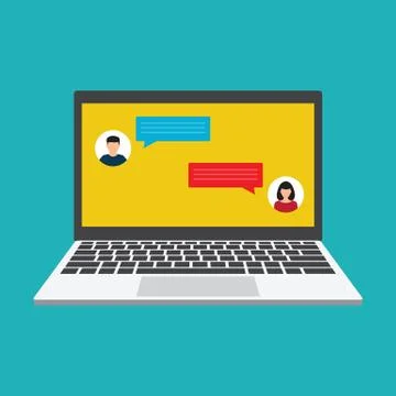 Chat flat vector laptop chatting icon Stockillustratie