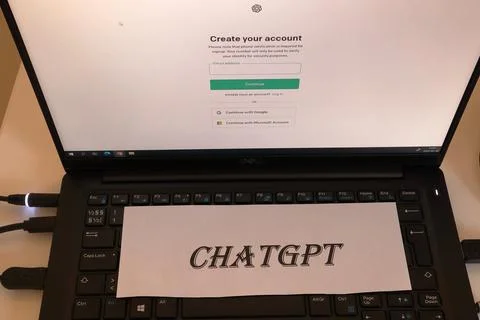 Chat GPT and computer. Stock Photos