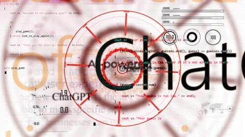 Chat gpt chatbot words animation with camera zoom and hud interface backgrou Video stock 237218177
