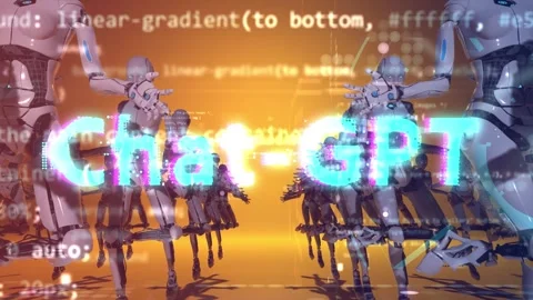 Chat gpt overlay title animation text with robots 3d render in yellow backgr Stock Footage 247090481