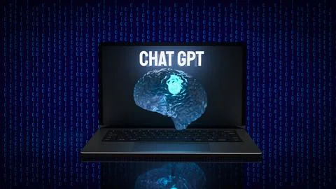 The chat gpt text and brain for technology concept 3d rendering Illustrazione stock