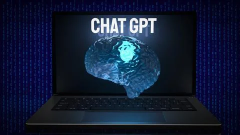 The chat gpt text and brain for technology concept 3d rendering Illustrazione stock