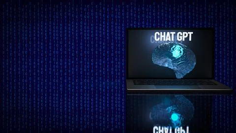 The chat gpt text and brain for technology concept 3d rendering Illustrazione stock