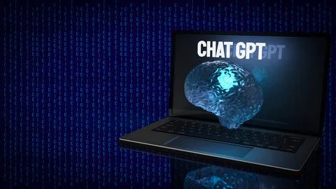 The chat gpt text and brain for technology concept 3d rendering Stock Illustration