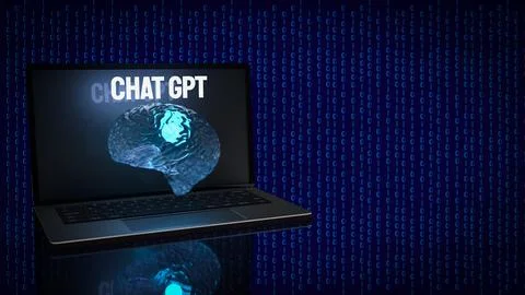 The chat gpt text and brain for technology concept 3d rendering Illustrazione stock
