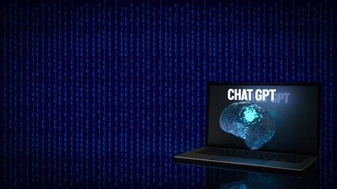 The chat gpt text and brain for technology concept 3d rendering Illustrazione stock