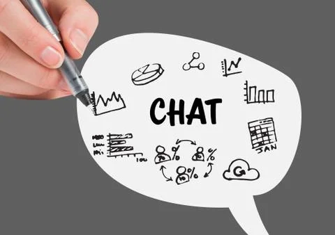 Chat graphic in side a bubble. Hand writing it. Stock Photos