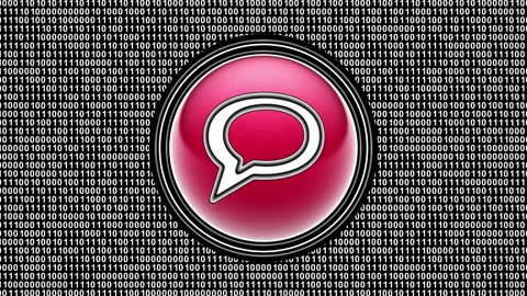 Chat icon. Binary code ( array of bits ) in the screen. Looping footage. Stock Footage 123858918