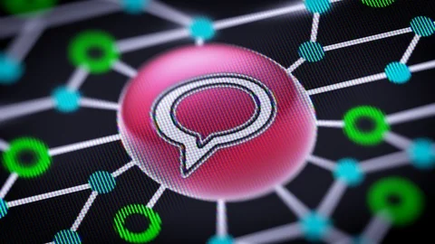 Chat icon. Circuit board in the screen. Looping footage with codec Prores 4444. Stock Footage 109214665