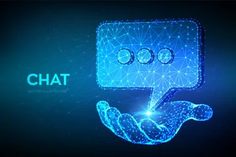 Chat icon. Low poly abstract Chat sign in hand. Speech bubble message symbol. Stock Illustration
