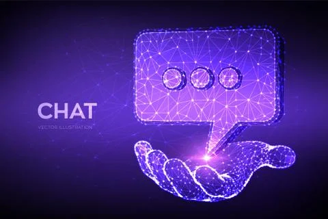 Chat icon. Low poly abstract Chat sign in hand. Speech bubble message symbol. Stock Illustration
