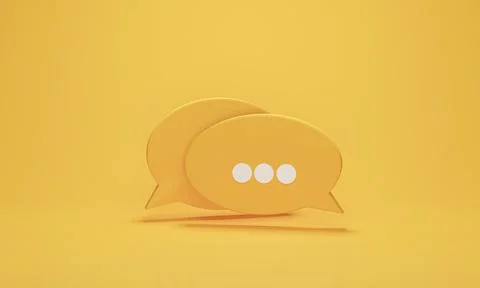 Chat icon or speech bubbles symbol on yellow pastel background. Concept of .. Ilustração Stock