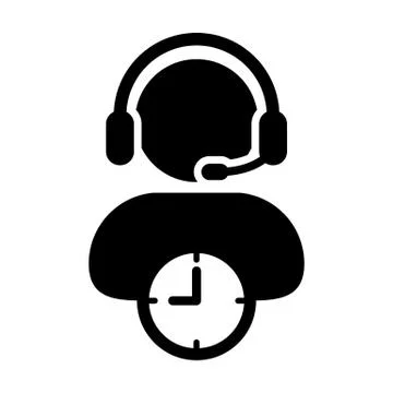 Chat icon vector with clock symbol and male customer care support business Stock Illustration