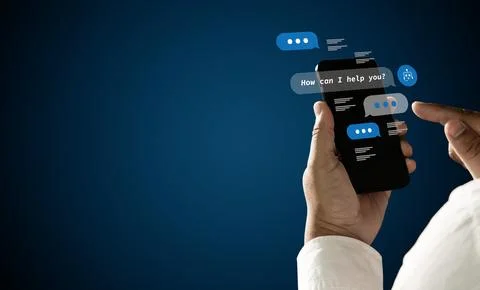 Chat interface automation concept with AI chatbot conversation and typing b.. Photos