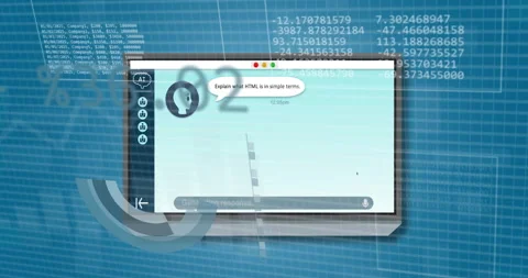 Chat interface with Explain what HTML is in simple terms text over data Stock Footage 305893307